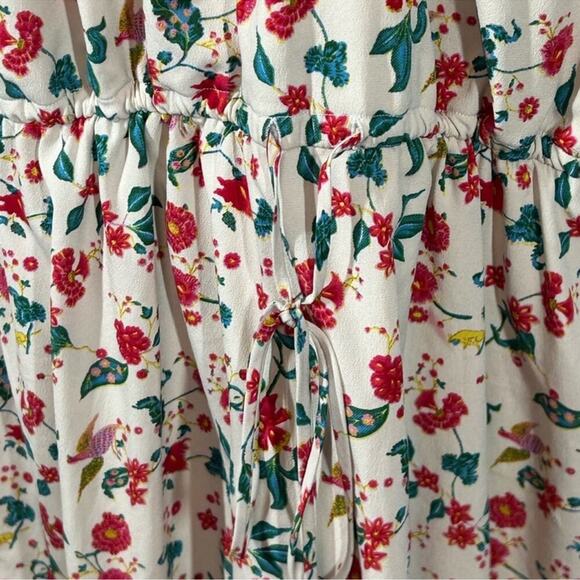 Spruce & Sage Plus Size 20 Cream Navy Floral Midi Dress V-Neck Tie Waist - Picture 9 of 15